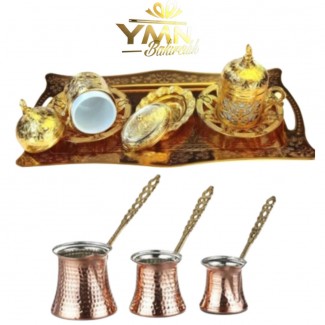 2 Li Gold Kahve Fincani & 2-3-4 Fincanlik Cezve Seti ymnbakir